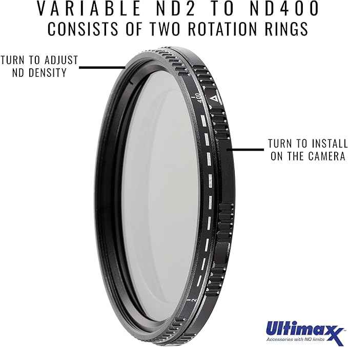 82mm ND Filter Ultimaxx 82mm ND2-ND400 Fader Variable Neutral Density Adjustable Lens Filter Dynamic ND Filter Optical Glass