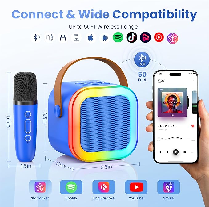 Karaoke Machine for Kids Adults, Portable Bluetooth Speaker with 2 Wireless Karaoke Microphones Player, 2026 TOP Birthday for Girls Boys 3,4,5,6,7,8+Year Old Toddler Kids Toys(Deepblue)