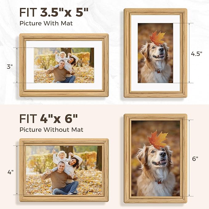 Dreamland 4x6 Picture Frame, Oak Wood 4 by 6 Frames for Tabletop & Wall Display, 4x6 Picture Frame Matted to 3.5x5, Rustic Wood 4 x 6 Photo Frames with Tempered Glass