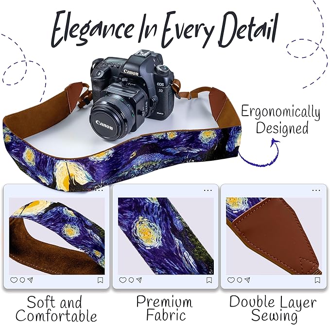 Art Tribute Camera Strap for All DSLR and Mirrorless Cameras. Add Your Name Or Initials Make It a Personalized Gift