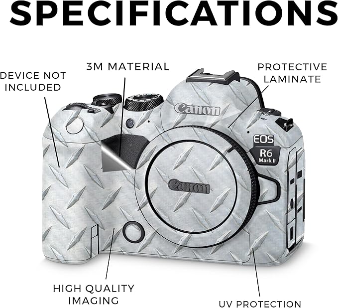 Carbon Fiber Camera Skin Compatible with Canon EOS R6 Mark II Camera (2022) - Diamond Plate - Premium 3M Vinyl Protective Wrap Decal Cover - Easy to Apply | Crafted in The USA by MightySkins