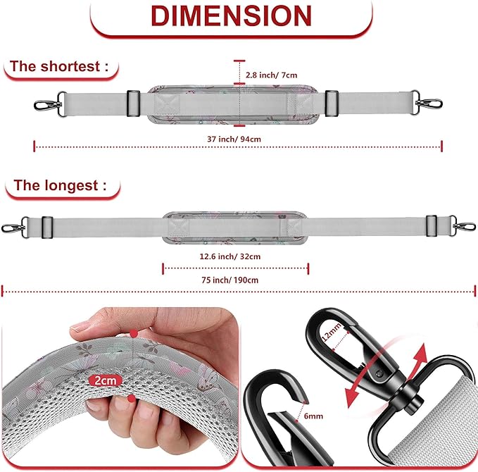 ZINZ 75" Shoulder Strap with Fixed Pad and Dual Balanced Buckles，Butterfly