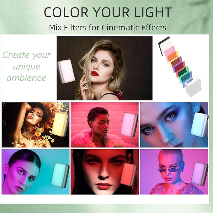 Clip-on Selfie Phone Light Video Recording – 120 Rechargeable CCT LEDs with 6 Color Filters, Light Diffuser, Clip Mount, Hot Shoe - for Phone, DSLR, Laptop, Zoom and Streaming