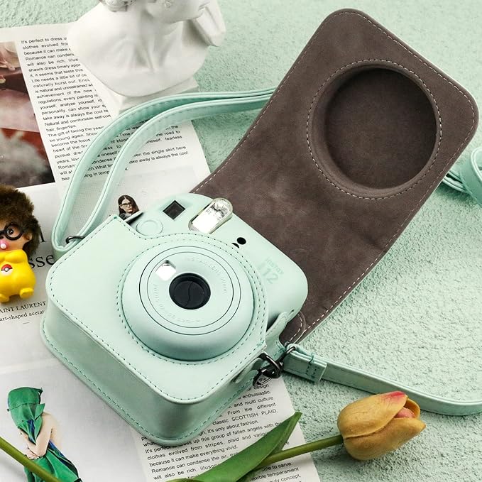Frankmate Protective Case Compatible with Fujifilm Instax Mini 12 Instant Film Camera with Accessory Pocket and Adjustable Strap (Light Green)
