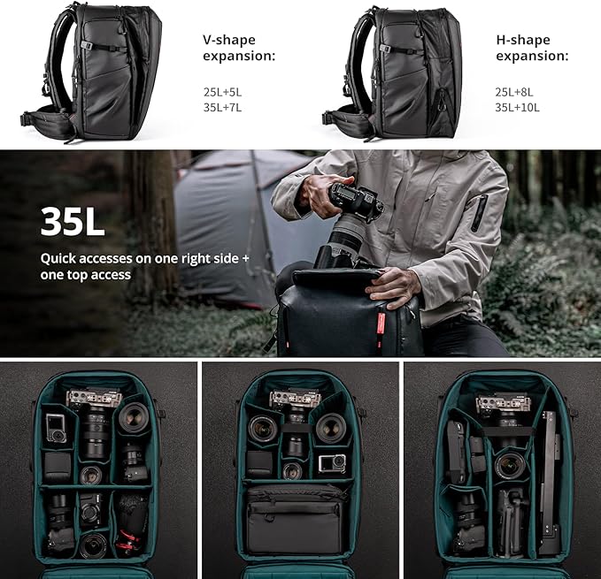 PGYTECH OneMo 2 35L-45L Camera Backpack with Shoulder Bag for 17" Laptop, Waterproof DSLR Camera Pack for Canon/Nikon/Sony, Extra Large Photography Bag, Drone Backpack for DJI Mini 3 Pro/Mavic 3/ FPV