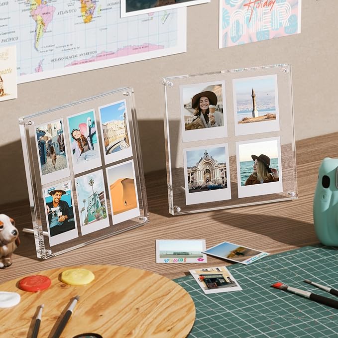 Janaden 2x3 Polaroid Picture Frame Holder for Photos, Acrylic Fridge Magnetic Frame Compatible with Fujifilm Instax Mini/Square Film, Instax Collage Frame for Refrigerator and Desktop Picture Display