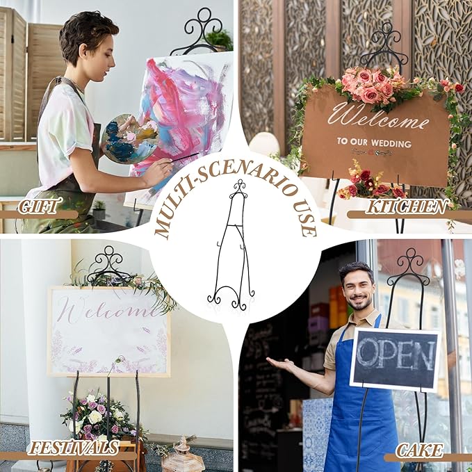 2 Pcs 71.25"H Extra Large Wedding Black Metal Scroll Easel Stand Floor-Standing Vintage Rustic Adjustable Display Stand Easel with Chain Support for Sign Wedding Picture Poster Frame Mirror