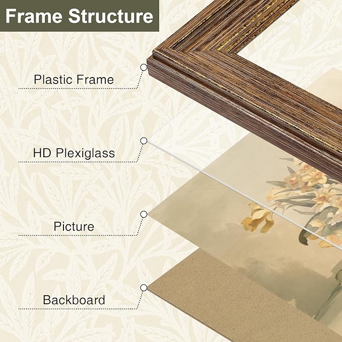 Vittanly 4x6 Picture Frame Set of 4, Vintage Photo Frame for Wall or Tabletop, Display 4x6 Pictures, Rustic Farmhouse Home Decor, Walnut