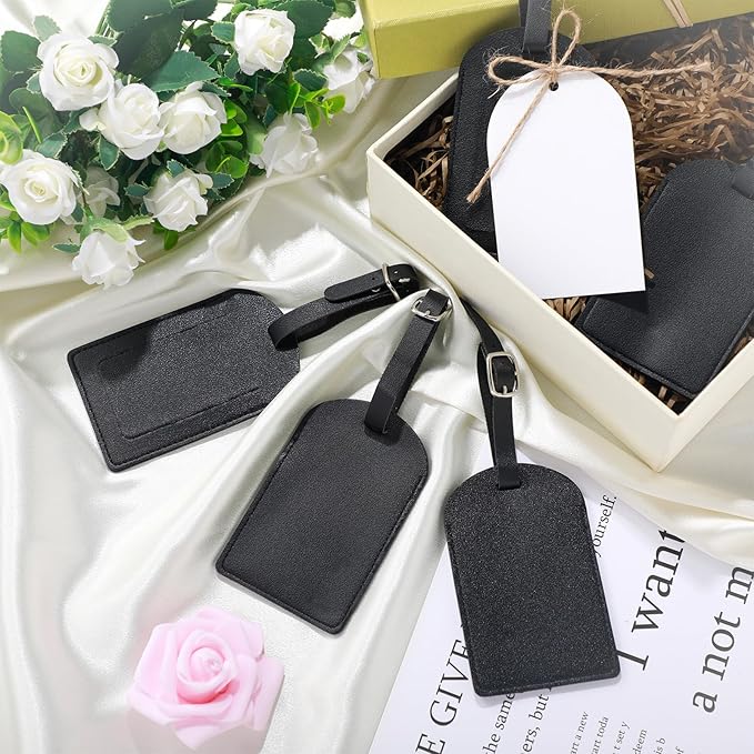 Amylove 48 Sets Leather Luggage Tags Bulk Wedding Favors Luggage Tags for Guests Bridal Gifts Wedding Bridal Shower Gift PU Leather with Name ID Card Tag for Guests