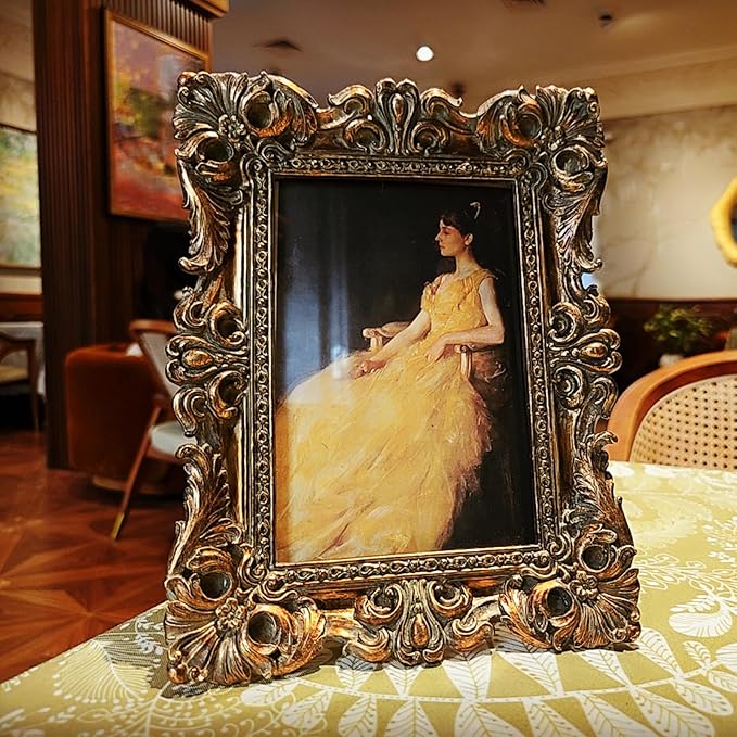 CISOO 4x6 Vintage Picture Frame Antique Ornate Bronze Gold Photo Frame, for Table Top and Wall Display, Decorative Floral Design Retro Home Decor, Photo Gallery Art