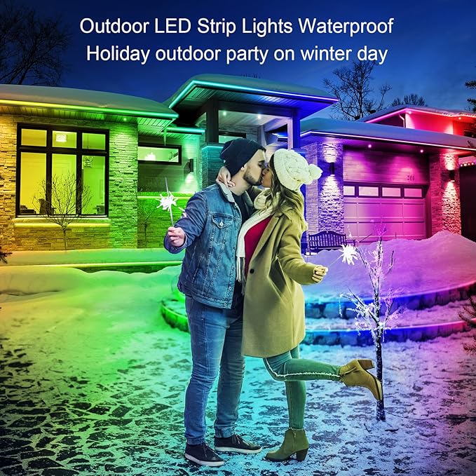 LETIANPAI 500ft Outdoor LED Strip Lights Waterproof,IP68 Outside Led Light Strips Waterproof with App and Remote,Music Sync RGB Exterior Led Rope Lights with Self Adhesive Back for Roof,Deck,Balcony