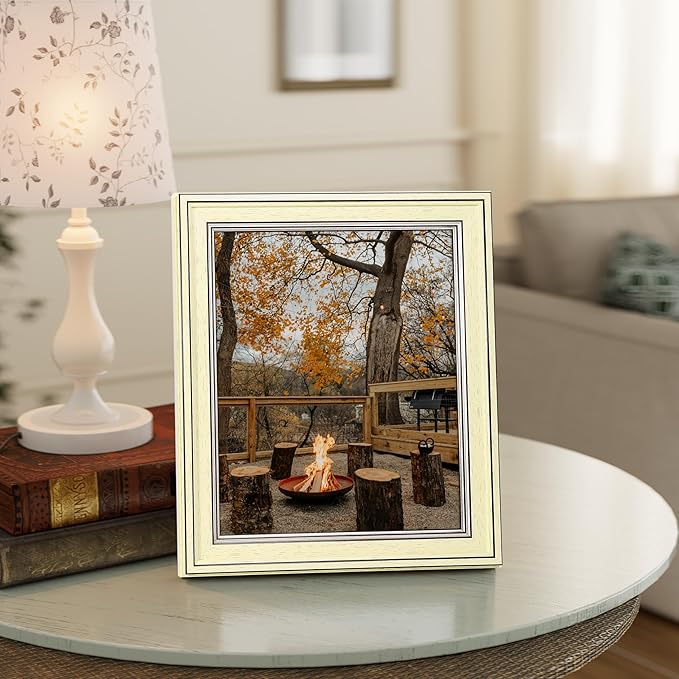 Vittanly 8x10 Picture Frame Set of 4, Vintage Photo Frame for Wall or Tabletop, Display 5x7 Pictures with Mat or 8x10 without Mat, Rustic Farmhouse Home Decor, Beige