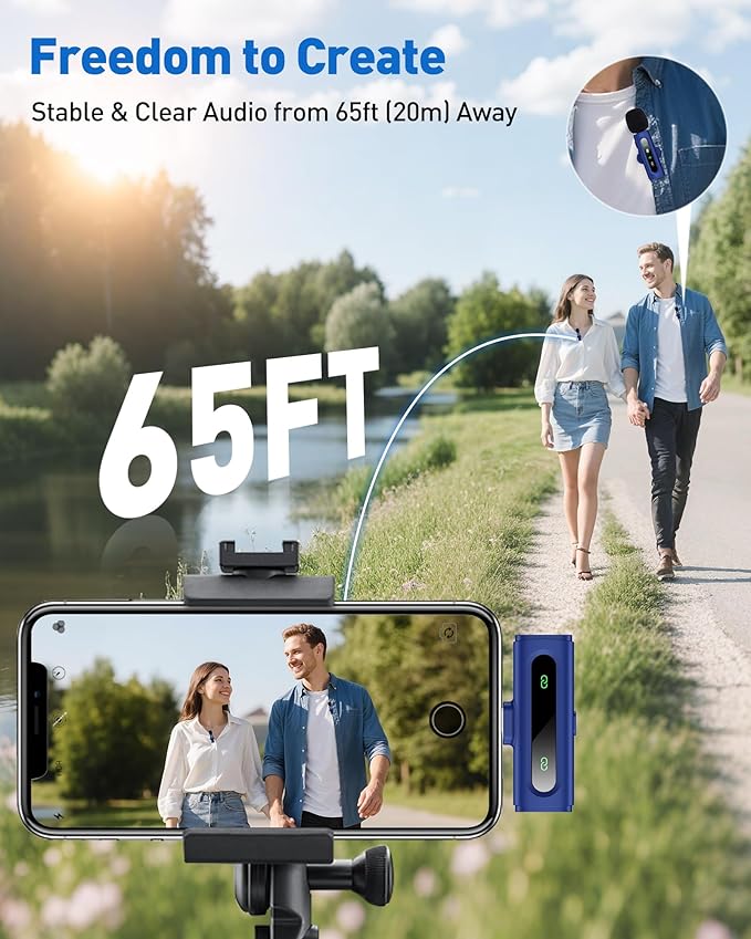 USB C Lavalier Microphone Wireless Mini Mic for Type-C Android Phone/Tablet/PC Video Recording Clip-on Mics with Rotatable Clip&Denoise Recording, Ideal for Vlog Tiktok Youtube Content Creator, Blue