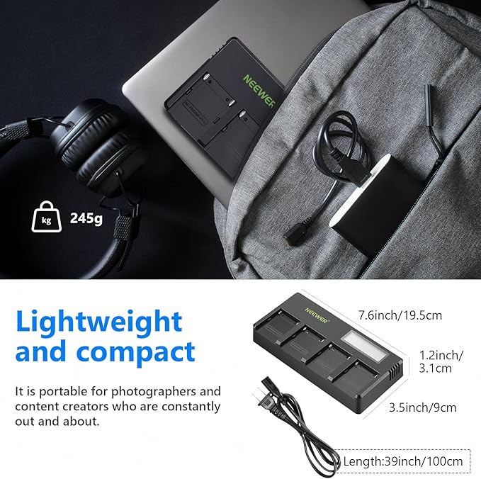 Neewer 4-Channel NP-F Battery Charger with LCD Screen & Power Adapter, Compatible with Sony NP-F550 F570 F750 F770 F930 F950 F960 F970 FM50 FM500H QM71 QM91 QM71D QM91D Camcorder Li-ion Batteries