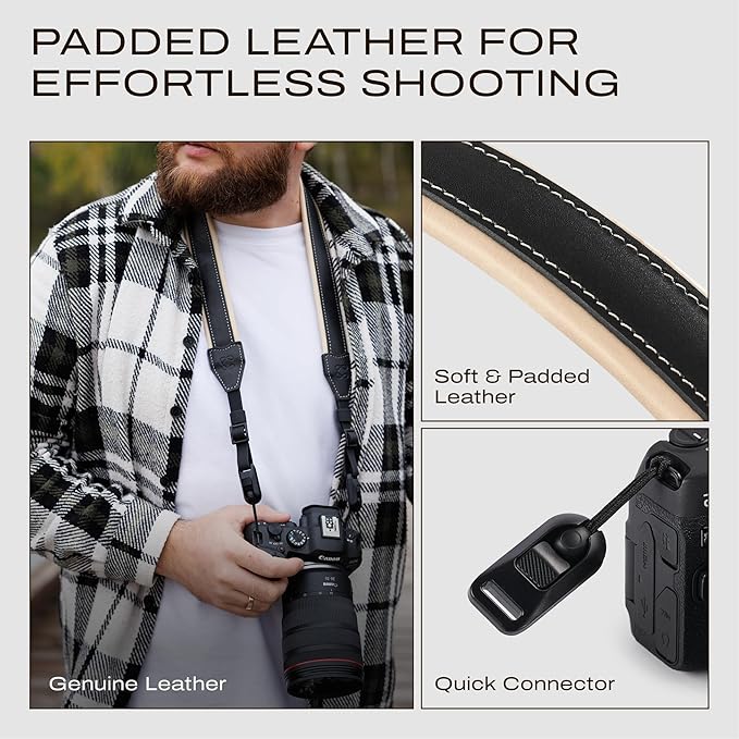 C Coiro Classic Leather Camera Strap with Quick Release, Sling Neck DSLR SLR Camera Shoulder Strap for Photographers