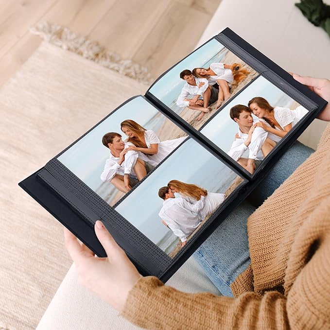 Remowith Cloth Cover Photo Album 4x6 with DIY Square Window Slip in Photo Book for Travel, Wedding, Anniversary 200 Pockets Dark Green