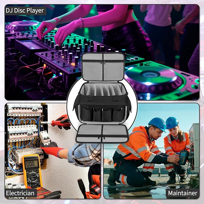 Cable File Bag With Adjustable Dividers Dj Gig Bag for Cables, Cords,DJ Gear,Sound Instrument and Accessories 16L x 11W x 12H inch, Grey