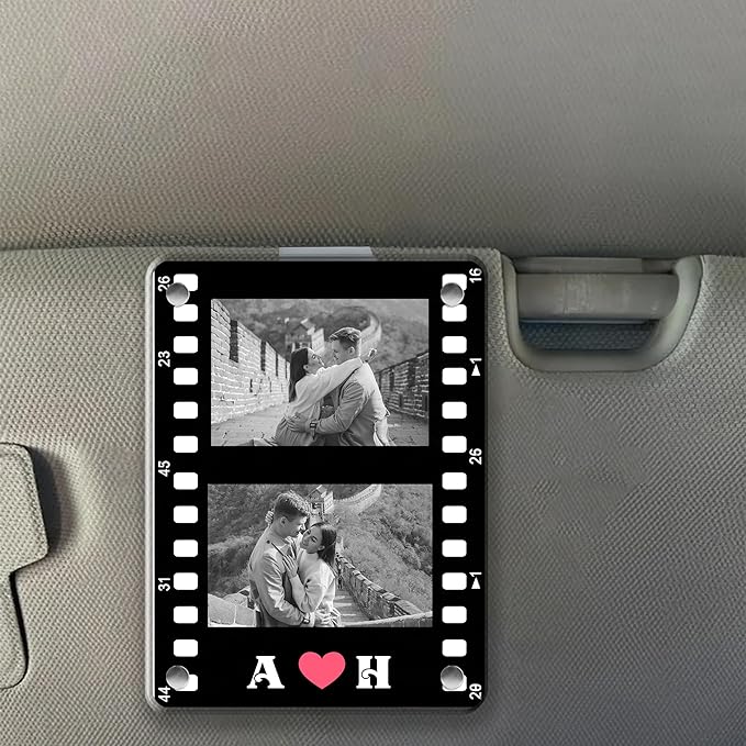 KNOTBOO Valentine Gift for Him – Personalized Car Visor Photo Clip, Custom Couple Picture Holder – Cute Car Charm and Visor Accessory