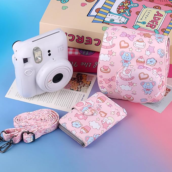 Frankmate Protective Case Compatible with Mini 12 11 9 8 Instant Film Camera with Accessory Pocket and Adjustable Strap (Canvas Bunny)