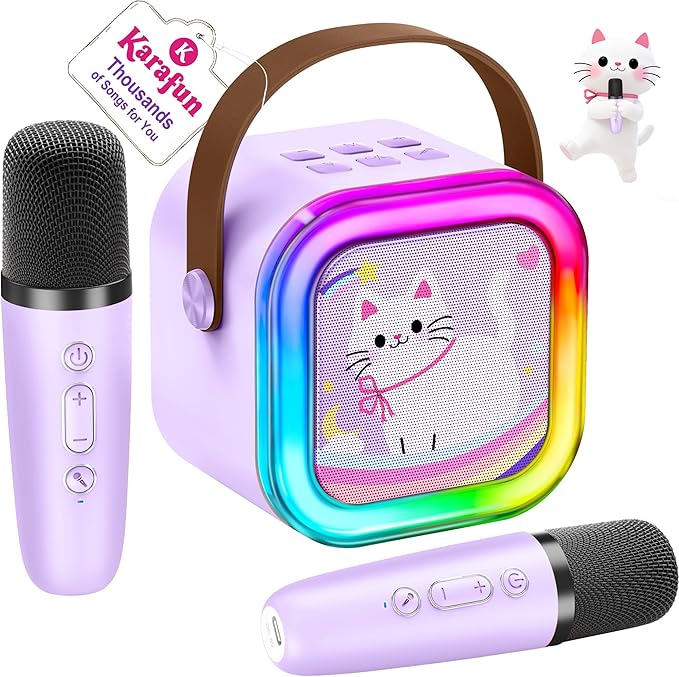 Mini Karaoke Machine for Kids, 2025 TOP Toys Birthday Gifts Ideas for Girls Ages 4, 5, 6, 7, 8, 9, 10, 12+ Years Old, Portable MP3 Player with 2 Wireless Mics for Party