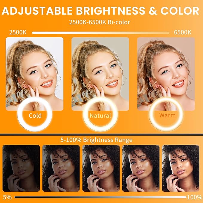 22" Large Ring Light with Stand, Upgraded Foldable LED Big Ringlight with 75" Tripod & Mini Tripod Wheel Tray for Live Tattoo Makeup Video Recording Barber Photography