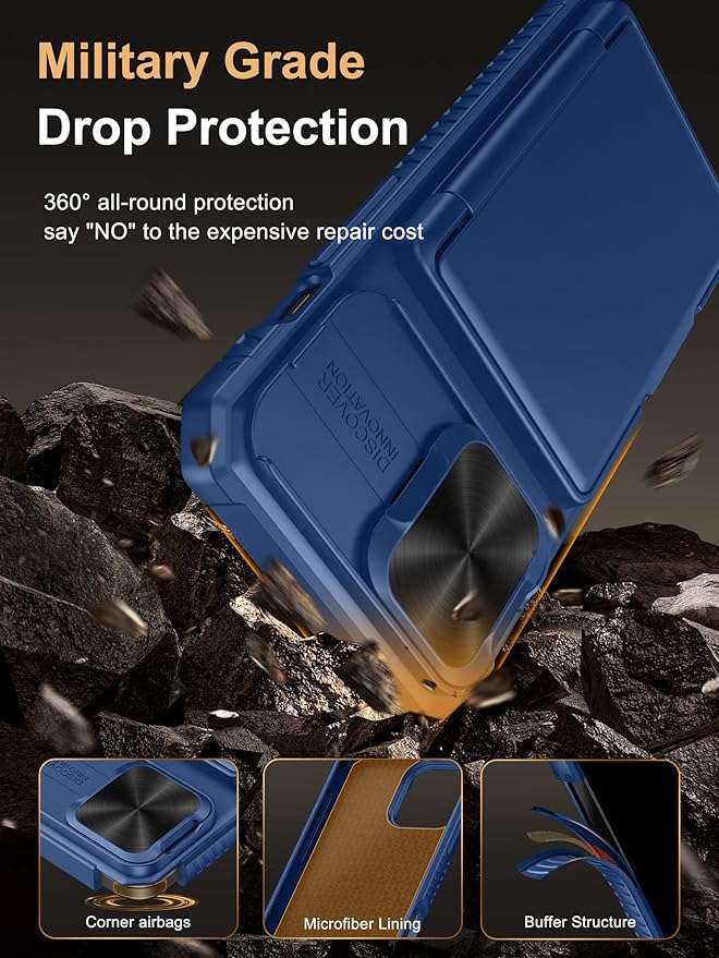 Vihibii for iPhone 13 Pro Case with Card Holder (4 Cards), [RFID Blocking] & Slide Camera Cover, Military Grade Drop Protection, Heavy Duty Shockproof Wallet Cover for iPhone 13 Pro, 6.1" 2021, Blue