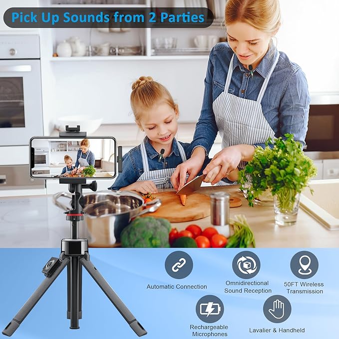 MAYBESTA Wireless Mini Microphone for iPhone Android Phone: Lavalier Lapel Recording Mic for Tiktok YouTube Podcast Interview(Dark Black)