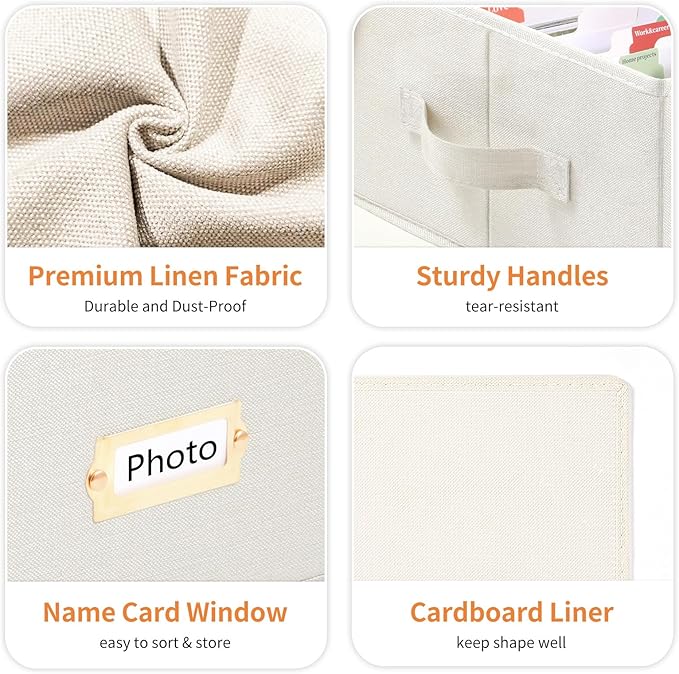 Aokeyee 2PC Photo Storage Box - Decorative Linen Memory Organizer for 4x6 Pictures, Keepsake Box with Dividers & Labels, Holds 1700+ Photos