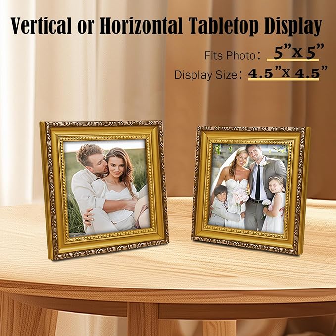 5×5 Gold Picture Frame - Picture Frames for Wall Hanging And Tabletop Display, Vintage Photo Frame for Poster,Vintage Frames,Christmas Frames,with Durable Plexiglass