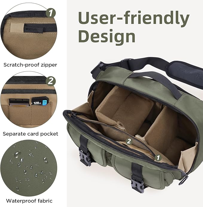 Camera Sling Bag,DSLR Camera Bag with Tripod Holder,Waterproof Camera Shoulder Crossbody Bag for Photographers(Green)