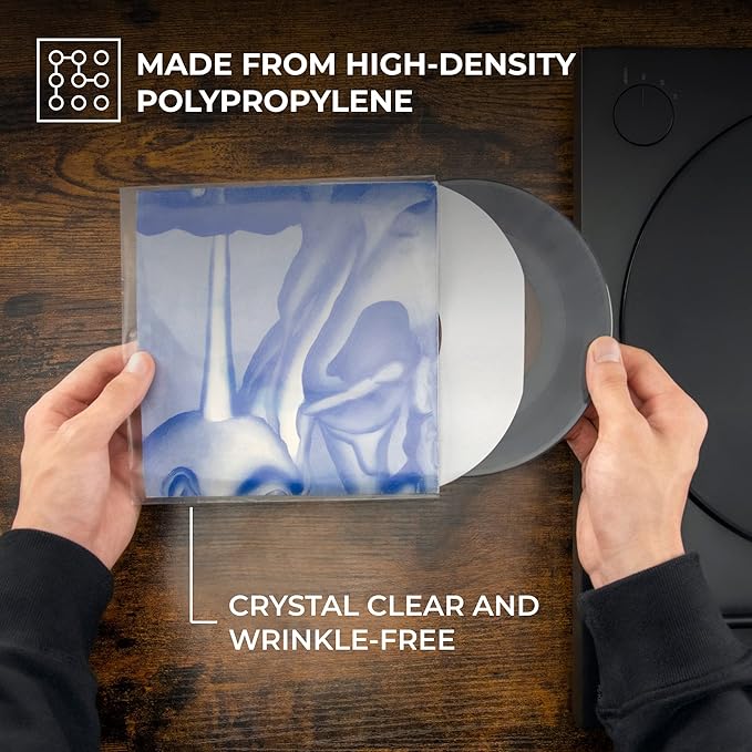 Big Fudge 12" Vinyl Record Sleeves - Outer Sleeves 25 Pack -Crystal Clear High-Density Polypropylene Vinyl Covers - Accessories Protect LP Albums from Dust, Dirt & Scratches