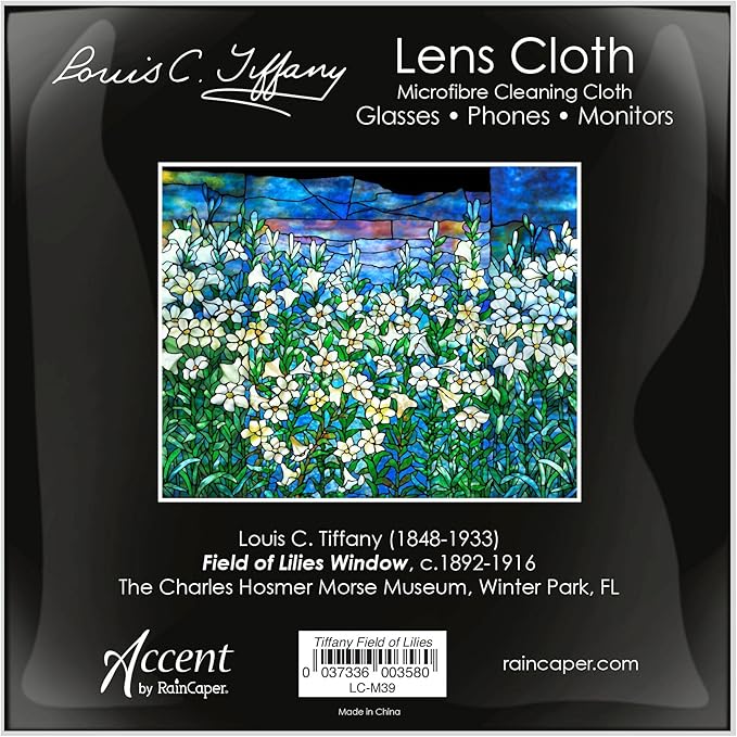 RainCaper Quality Microfiber Lens Cleaning Cloth - 6”x6” - for Eyeglasses, Sunglasses, Phones, Screens, Blue-Light Glasses, Monitors - Fine Art Design - Tiffany Field of Lilies