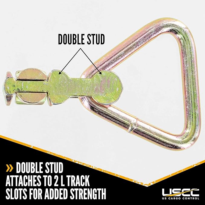 US Cargo Control Double Stud L Track Fitting with Delta Link (10 Pack), 5,000 LBS Break Strength, Use with L Track Rails in Truck Bed or Trailer, Automatic Locking with Spring Release