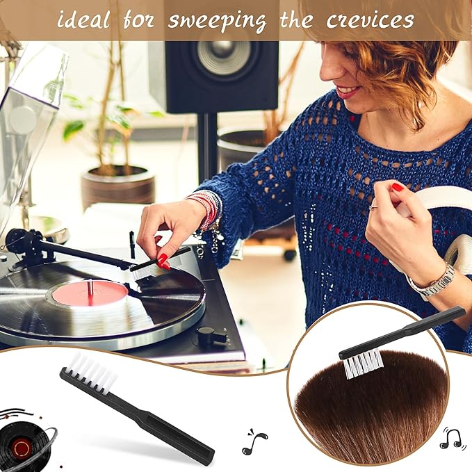 3 Pcs Vinyl Record Cleaning Brush Wooden Anti Static Dust Record Vinyl Cleaner Kit Player Accessories Gift for Music Lovers(Reddish Brown)