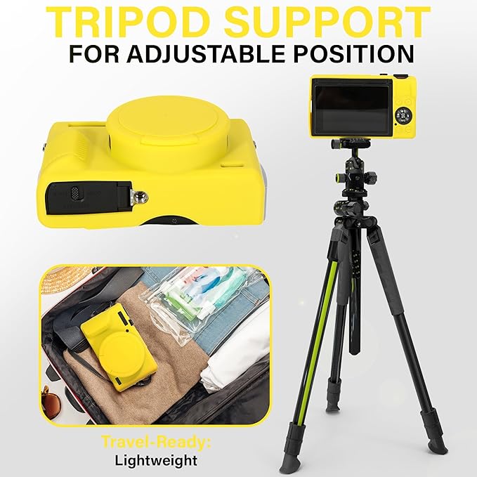 STSEETOP Camera Case for Canon PowerShot G7X Mark III - Protective Silicone DSLR Skin with Lens Cover, Detachable Cage, Shockproof, Dustproof (Yellow)