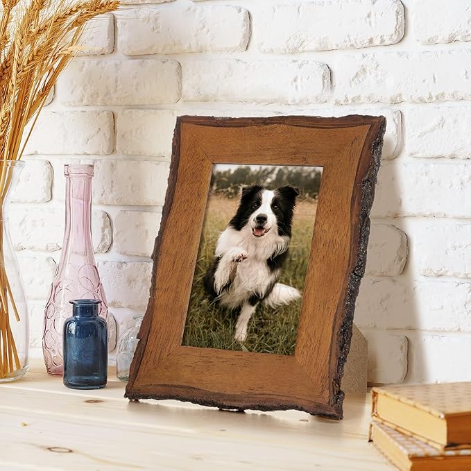 Axeman 4x6 Live Edge Picture Frame, Solid Rustic Handcrafted Wood Frame with Real Bark Edges & High Definition Glass Front, Farmhouse Decor for Tabletop or Wall Display