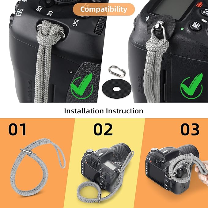 SUNYA Camera Wrist Strap for Photographers Paracord Rope Camera Hand Strap Compatible for DSLR or Mirrorless Camera