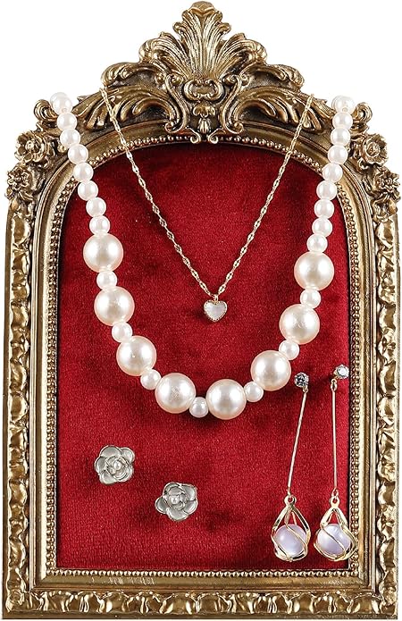 Jewelry Display Stand Vintage Necklace Organizer Ring Holder Earring Tray Resin Jewelry Photography Props Frame with Velvet Backing for Gifts