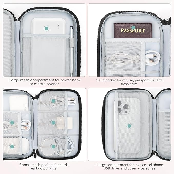 Skycase Tech Pouch - Lightweight Electronics Organizer Travel Case, Double Layers Cable Organizer, All-in-One Storage Bag for Charger, Cord, Phone, Flash Drive, Accessories