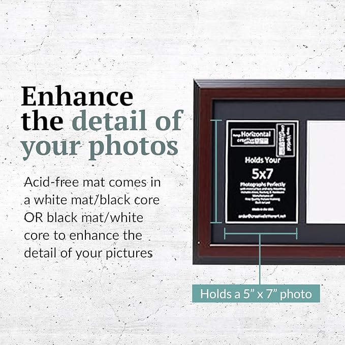 Creative Letter Art 7 Opening Mahogany Picture Frame with Glass to hold 5 by 7 inch Photographs including 10x40-inch Black Mat Collage