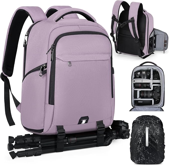 Camera Backpack Camera Bag for Photographers DSLR SLR Mirrorless Camera Cases with Waterproof Rain Cover & Laptop Compartment Fits 14 Inch Laptop,Anti Theft Travel photography backpack,Pink
