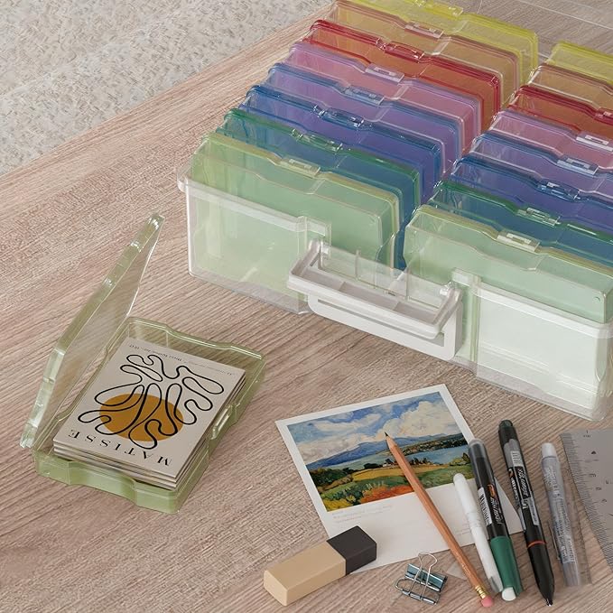 ＯｐｐｓＺｅｃｅ 4" x 6" Photo Organizer Storage Container with 16 Inner Case, Photo Storage Box with Handle for Crafts, Arts, Scrapbooking Stationery, Seed, Sewing Supplies, Arts Supply(Candy-Colored)