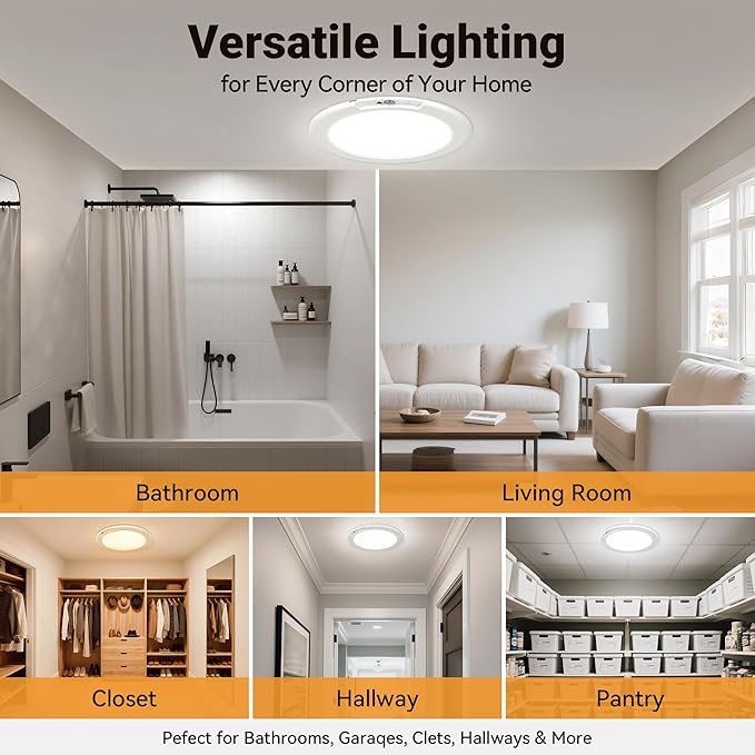 Rechargeable Ceiling Light No Wiring - Battery Operated Led Lights for Bedroom with Remote, Motion Sensor Night Light Indoor Hallway, Living Room, Bathroom, Home & Kitchen Decor Lighting (4)