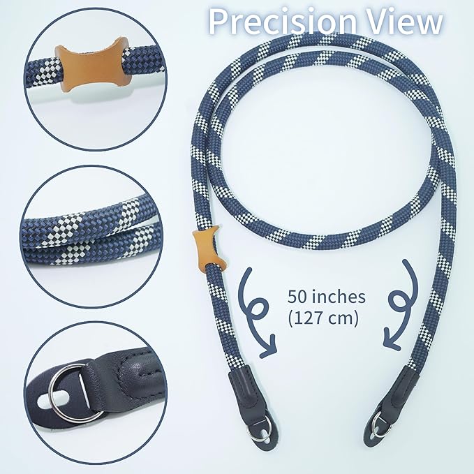 Little Fire Craft Camera Strap Crossbody Camera Neck Shoulder Strap 127cm Climbing Rope for Photographers Lanyard 10mm Thick - Deep Ocean Blue