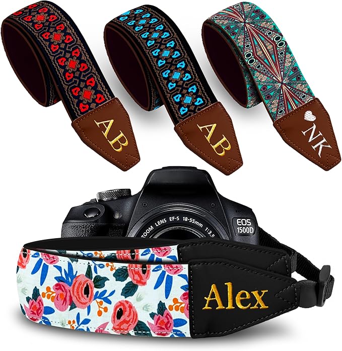 Art Tribute Camera Strap for All DSLR and Mirrorless Cameras. Add Your Name Or Initials Make It a Personalized Gift