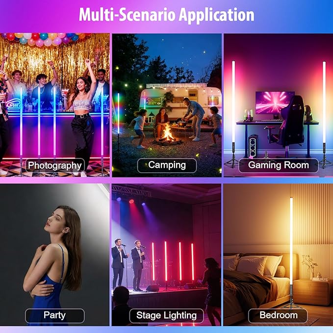 4 Pack RGB DJ Tube Lights 4ft LED Video Stick Lights with Stand 5000mAh Battery Powered Color Neon Light Bar for Parties Dance 360 Photo Booth Studio Photography Wedding Stage Lighting