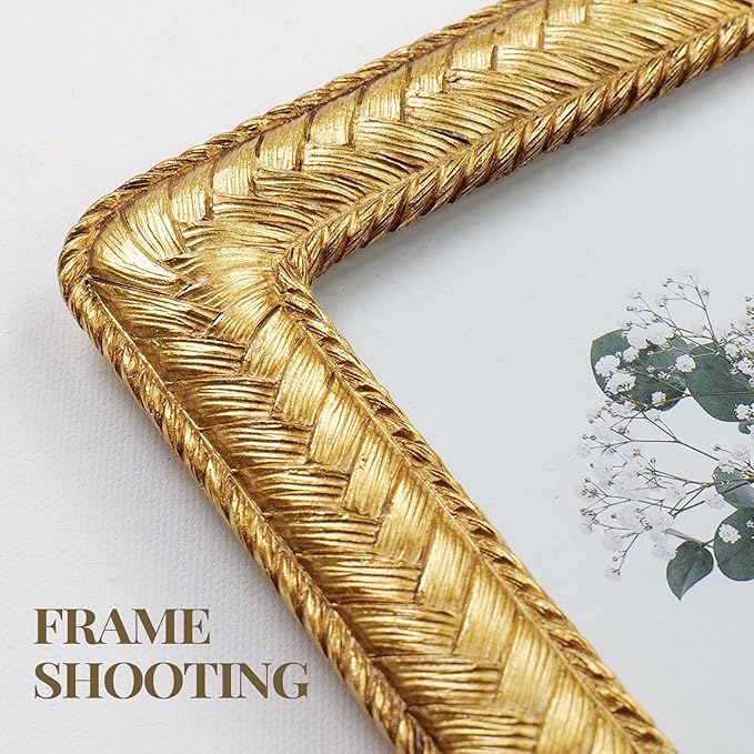 Cuspin Gold 4x6 Picture Frame, Ornate Decorative Rattan Resin Photo Frame, Gold Frames Braided Design for Tabletop Display or Wall Hanging, Elegant Home Decor