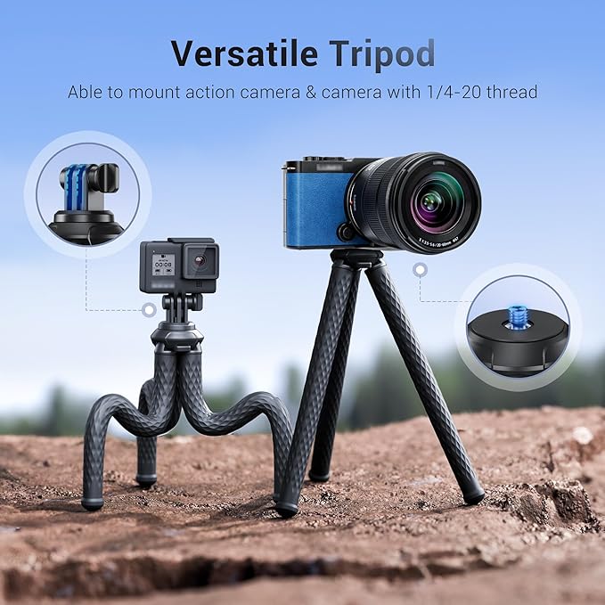 JJC Magnetic Flexible Phone Tripod for iPhone, Bendable Octopus Tripod with 1/4" Screw & Gopro Mount Compatible with iPhone Android Phone Gopro Digital Camera for Video Recording Vlogging