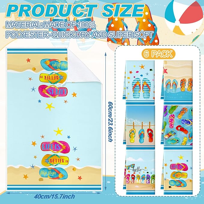 Preboun 6 Pcs Flip Flops Decorative Kitchen Towels Summer Dish Hand Towels Funny Flip Flops Themed Dish Cloth House Decorative Farmhouse Tea Cloth Absorbent for Home Bathroom Kitchen Decor