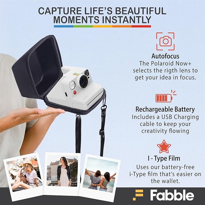 Polaroid Now+ Generation 3 I-Type Instant Film Camera (White) Bundle with Polaroid Color I-Type Film (8 Exposures), Hard Protective Case and USB-C 6 ft. Cable